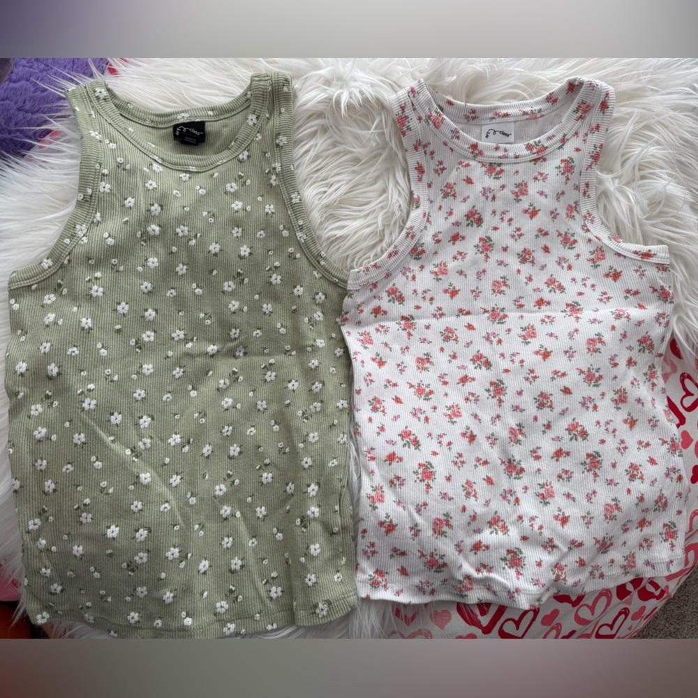 Girls' Floral Ribbed Tank Tops - Sage Green & White (2-Pack) Art Class - size L